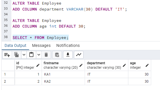 PostgreSQL add column default values