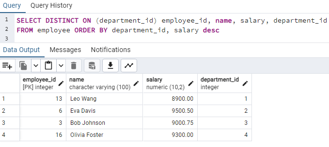 Get first row in each group in PostgreSQL