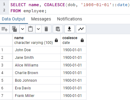 COALESCE with custom date in PostgreSQL