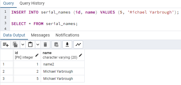 specify custom value for auto-incrementing primary key